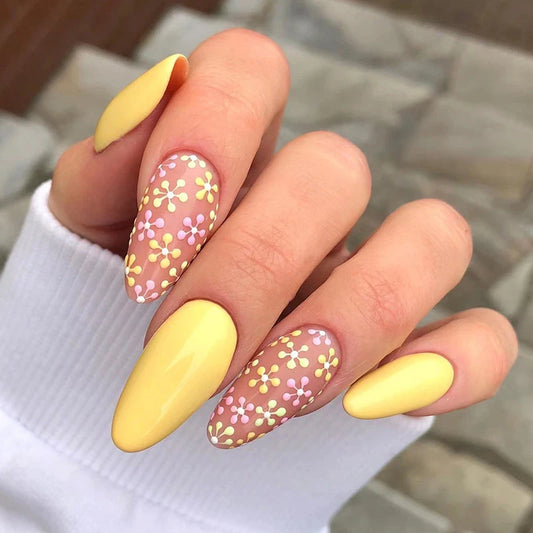 Yellow Floral 24 Piece Nails