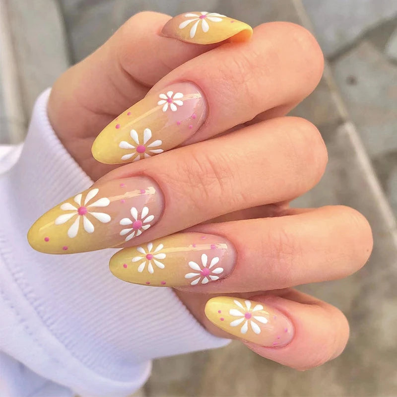 Tones of Floral Yellow 24 Piece Nails