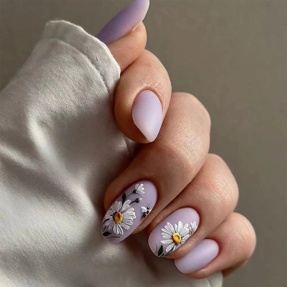 Purple Floral 24 Piece Nails