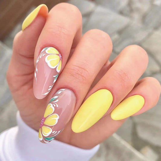 Yellow Fiji Floral 24 Piece Nails